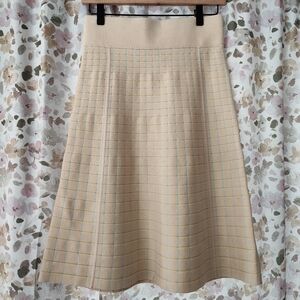 Pale Yellow Knee Length Flared Skirt Grid Pattern Pull On Carlisle Sz S Easter